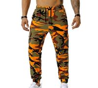 FULUJIDI Pantaloni Casual Cargo da Uomo Pantaloni della Tuta Mimetici Multi Tasca da Uomo Pantaloni da Jogger A Matita XL Arancione