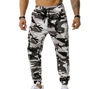 FULUJIDI Pantaloni Casual da Uomo Multi Tasca Mimetica Pantaloni della Tuta da Uomo Pantaloni da Jogger A Matita 3XL Bianco Grigio