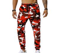 FULUJIDI Pantaloni Casual da Uomo Multi Tasca Mimetica Pantaloni della Tuta da Uomo Pantaloni da Jogger A Matita 3XL Rosso