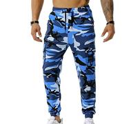 FULUJIDI Pantaloni Casual da Uomo Multi Tasca Mimetica Pantaloni della Tuta da Uomo Pantaloni da Jogger A Matita 3XL Blu