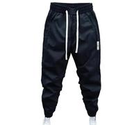 FULUJIDI Pantaloni da Uomo di Mezza Altezza Pantaloni Casual con Lacci A Vita Elastica da Uomo con Tasche Morbidi E Traspiranti Fasciati alla Caviglia per Simple L Black