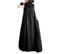 FULUJIDI Vestito Abito Dress Donna Abito Completo in Denim da Donna Abito Maglione Boho Jean Senza Maniche Abito Scamiciato Orlo Largo con Cinturino Regolabile XXL Nero