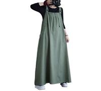 FULUJIDI Vestito Abito Dress Donna Abito da Donna in Denim Abito Completo Ampio Senza Maniche Boho Jean Maglione Abito Scamiciato Orlo Largo con Cinturino Regolabile M Verde