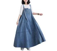 FULUJIDI Vestito Abito Dress Donna Abito da Donna in Denim Abito Completo Sciolto Senza Maniche Boho Jean Abito Maglione Orlo Largo Abito Scamiciato con Cinturino Regolabile M Azzurro