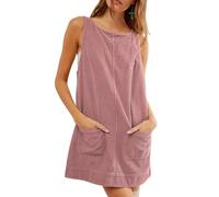 FULUJIDI Vestito Abito Dress Donna Abito da Donna Tasche Laterali Schiena Scoperta Senza Maniche Girocollo Mini Abito Sciolto Tinta Unita sopra Il Ginocchio Casual Vestito Femminile L Rosa