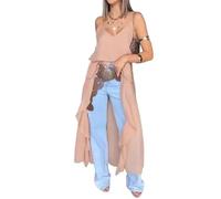 FULUJIDI Vestito Abito Dress Donna Donne Senza Maniche Bretelle Vestito Tinta Unita Scollo A V Orlo Irregolare Lady Dress Irregolare Breve Anteriore Lungo Posteriore Abiti S Kaki