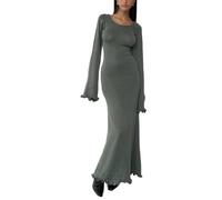 FULUJIDI Vestito Abito Dress Donna per Donna Vestito Aderente Lavorato A Maglia Manica Lunga Cravatta Schiena Scoperta Girocollo Tinta Unica Abito Lungo Beachwear L Grigio