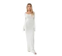 FULUJIDI Vestito Abito Dress Donna per Donna Vestito Aderente Lavorato A Maglia Manica Lunga Cravatta Schiena Scoperta Girocollo Tinta Unica Abito Lungo Beachwear L Bianco