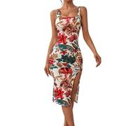 FULUJIDI Vestito Abito Dress Donna per Donna Vestito da Tutti I Giorni Informale da Mare Sexy Schiena Scoperta Scollo Quadrato Senza Maniche Vestito da Donna L Colorato