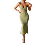 FULUJIDI Vestito Abito Dress Donna Sexy Spiaggia Abito Lungo Schiena Scoperta Vacanza Casual Elegante Vestito Senza Maniche Slim Party Club Dress L Verde