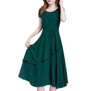FULUJIDI Vestito Abito Dress Donna Vestito da Donna Tinta Unita O-Neck Maniche Corte Ady Dress Patchwork Lacci in Vita Abito Femminile XXL Verde