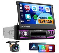 Fuluku 1 Din 2+64G Android 15 Autoradio con Wireless Carplay Android Auto, 7 Pollici Display Manuale a Scomparsa Radio con Bluetooth/WiFi/FM/RDS/EQ/Mirror Link/GPS/Telecamera di Retromarcia/MIC/SWC