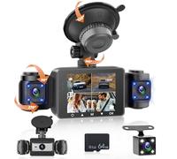 Fuluku 360 Gradi 4 Canali Dash Cam Tutto Intorno 1080P Dashcam Auto, 64GB/G-Sensor/Telecamera posteriore/Modalità di parcheggio 24H/Visione notturna/Registrazione in loop