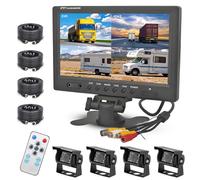 Fuluku Telecamera di Retromarcia 4 Telecamere Set, 9'' Telecamera Posteriore Impermeabile Notturna Monitor con 2x10m + 2x20m Cavo per Camion/Rimorchio/Bus/Van 12-24V
