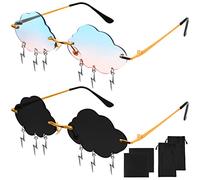 Fumanduo 2 Pezzi Occhiali da Sole Nuvole, Set Occhiali da Sole Colorati senza Montatura Occhiali Strani per Festa Occhiali Discoteca alla Moda Ciondolo a Forma di Fulmine, Grigio e Colori Sfumati