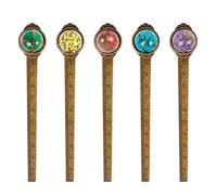 Fumanduo 5 Pezzi Segnalibro Righello in Metallo, Segnalibro Creativo con Vassoio Rotonda in Vetro Trasparente Segnalibri Vintage con Fiori Secchi per Bambini Studenti