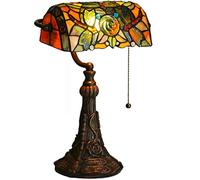 FUMAT Lampada da Tavolo in Stile Tiffany, Lampada da Scrivania Vintage Banchieri in Vetro con interruttore a catena, per Soggiorno Camera da letto Tavolino da caffè