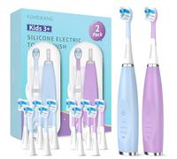 FUMEIKANG Spazzolini elettrici per bambini, confezione da 2 spazzolini sonici intelligenti per ragazzi e ragazze 3 4 5 6 7 8 9 10 11 12 (blu + viola, 2 pezzi)