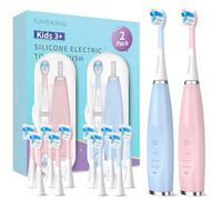 FUMEIKANG Spazzolini elettrici per bambini, confezione da 2 spazzolini sonici intelligenti per ragazzi e ragazze 3 4 5 6 7 8 9 10 11 12 (blu + rosa, 2 pezzi)
