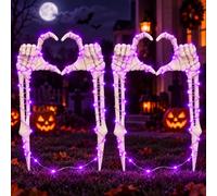 Fumete 2 set di paletti da giardino a forma di scheletro illuminati a | 40,6 cm cuore posa scheletro mani, costruzione in plastica, prato e cimitero decorazione di Halloween