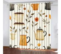 Fumetto 3D Tende da 2 Pannelli Ombreggiatura 110L x 215A CM Fiori Erba Chicchi Caffè Tazza Bollitore Poliestere Isolamento Termico Tenda per Finestra per Camera da Ietto Soggiorno Cucina Sala Giochi