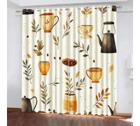 Fumetto 3D Tende da 2 Pannelli Ombreggiatura 140L x 300A CM Chicchi Caffè Tazza Bollitore Foglie Poliestere Isolamento Termico Tenda per Finestra per Camera da Ietto Soggiorno Cucina Sala Giochi