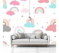 Fumetto Arcobaleno Nuvole Stelle Carta da Parati In Tessuti non Tessuti 350 x 256 cm Murali, Bianco Fotomurale Murale, Soggiorno Camera da Letto Cameretta Dei Bambini Decorazione