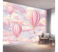 Fumetto Carta Da Parati Murale 250 X 175 Cm Rosa Mongolfiera Nuvole - Effetto 3D, Alta Definizione, Facile Da Posare, Ideale Per Camera, Ufficio O Corridoio