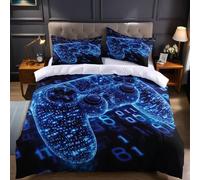 Fumetto Copripiumino Singolo 135x200 cm Controller di gioco blu Stampa 3D Microfibra Morbida con 2 Federe 50x80 cm - Set Biancheria da Letto per Bambini