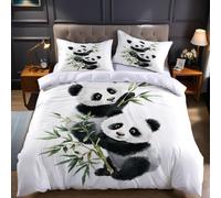 Fumetto Copripiumino Singolo 135x200 cm Grigio Panda Stampa 3D Microfibra Morbida con 2 Federe 50x80 cm - Set Biancheria da Letto per Bambini