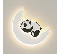 Fumetto di fumetti panda, lampada a parete a mezzaluna bianca, luce a parete in metallo ultra -sottile con paralume acrilico, moderne lampade a parete a LED - 19W - 3 modalità di colore, luci a parete