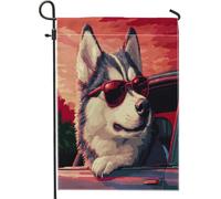 Fun Alaskan Malamute Dog Garden Bandiere 30,5 x 45,7 cm double face per esterno decorativo, Pixel Art Chien FrontYard Canvas House Flag, Puppy Outdoor Small Backyard Prato Bandiera