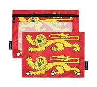 Fun Art - Astuccio a 3 anelli, con bandiera della Normandia, con cerniera, per la scuola, trasparenti, tasche per pastelli, 24,9 x 18 cm, 2 confezioni