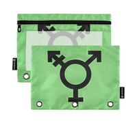 Fun Art - Astuccio portamatite a 3 anelli, con bandiera israeliana Transgender Pride, per l'identità sessuale, con cerniera, trasparente, in tessuto, per la scuola, 24,9 x 18 cm, confezione da 2