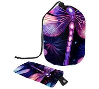 Fun Art - Beauty case da viaggio con libellula, da donna, pieghevole, con coulisse, da viaggio, borsa da toilette portatile, Fun Art Libellula, 9.9x6.9in/25.2x17.6cm;6x3.5in/15.2x8.8cm, Design