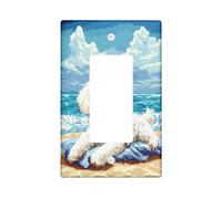 Fun Bichon Frise Dog Placca da parete 1 banda singola Rocker, Summer Pixel Art Coastal Chien piastra elettrica per camera da letto bagno Decor Puppy Standard Size Switchplate