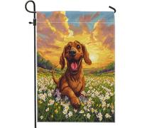 Fun Bloodhound Dog Garden Flags 30,5 x 45,7 cm double face per esterni decorativi, Spring Pixel Art Daisy Scene Chien FrontYard Canvas House Flag, Puppy Outdoor Small Backyard Prato Bandiera