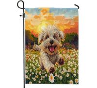 Fun Cavachon Dog Garden Bandiere 30,5 x 45,7 cm double face per esterno decorativo, Spring Pixel Art Daisy Scene Chien FrontYard Canvas House Flag, Puppy Outdoor Small Backyard Prato Bandiera