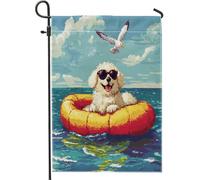 Fun Cavachon Dog Garden Bandiere 30,5 x 45,7 cm double face per esterno decorativo, Summer Pixel Art scena nautica Chien FrontYard Canvas House Flag, Cucciolo Outdoor Piccolo cortile prato bandiera