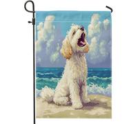 Fun Cavachon Dog Garden Bandiere 30,5 x 45,7 cm per esterni, Summer Pixel Art Spiagge Chien Bandiere verticali standard in lino per casa, cucciolo cortile cortile cortile prato bandiere decorazione