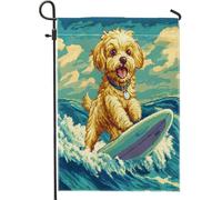 Fun Cavachon Dog Garden Bandiere 30,5 x 45,7 cm per esterni, Summer Pixel Art Surf Chien, bandiere verticali standard in lino per casa, cuccioli, cortile, cortile, prato, decorazione esterna