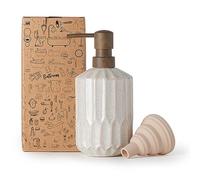 Fun Elements Bathroom Soap Dispenser, 16 Oz Luxurious Hand soap Dispenser for Bathroom, Ceramic Liquid Soap Dispenser for Bathroom Countertop with Plastic Pump, Silicone Funnel (Wooden Color Pump)