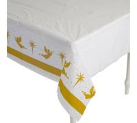 Fun Express Elegant Gold Foil Nativity on White Plastic Tablecloth - 54" x 108" (1 pacchetto) - Features Angel and Star Silhouettes - Ideal for Christmas Or Holiday Celebrations