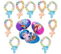 Fun Express Uova di Pasqua preriempite, farcite con braccialetti religiosi a forma di croce, forniture per la caccia alle uova di Pasqua, 24 pezzi