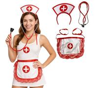 FUN FABLES Set di 3 accessori per costume da infermiera, cappello, fascia, stetoscopio e grembiule, accessori per cosplay, Halloween, carnevale, addio al nubilato e giochi di ruolo