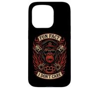 Fun Fact I Don't Care Gorilla Skull Biker Motorcycle Funny Custodia per iPhone 15 Pro