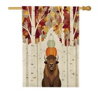 Fun Fall Bison Front Yard Backyard Vertical House Flags 28x40 Double Face per esterni, Autunno Bosco Fauna Selvatica Casa Bandiera Stampata, Natura Betulla Albero Casa Decorazione Esterna