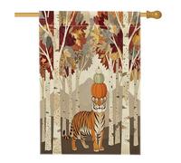 Fun Fall Tiger Front Yard Backyard Vertical House Flags 28x40 Double Face per esterni, Autunno Bosco Fauna Selvatica Casa Bandiera Stampata, Natura Betulla Albero Casa Decorazione Esterna