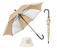 FUN FAN LINE - Ombrello Grande XXL Antivento | Ombrello da Pioggia Manuale e Resistente con Manico in Legno | Ideale Uomo e Donna (Beige)