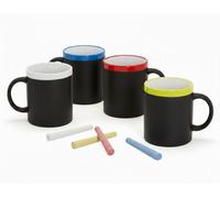 FUN FAN LINE - Set da 4 Tazze in Ceramica con Lavagna e Gessetti | Tazze da Caffè o Tè per Scrivere Messaggi Originali | Regalo Divertente per Amici, Famiglia e Bambini | Perfetto per Disegnare
